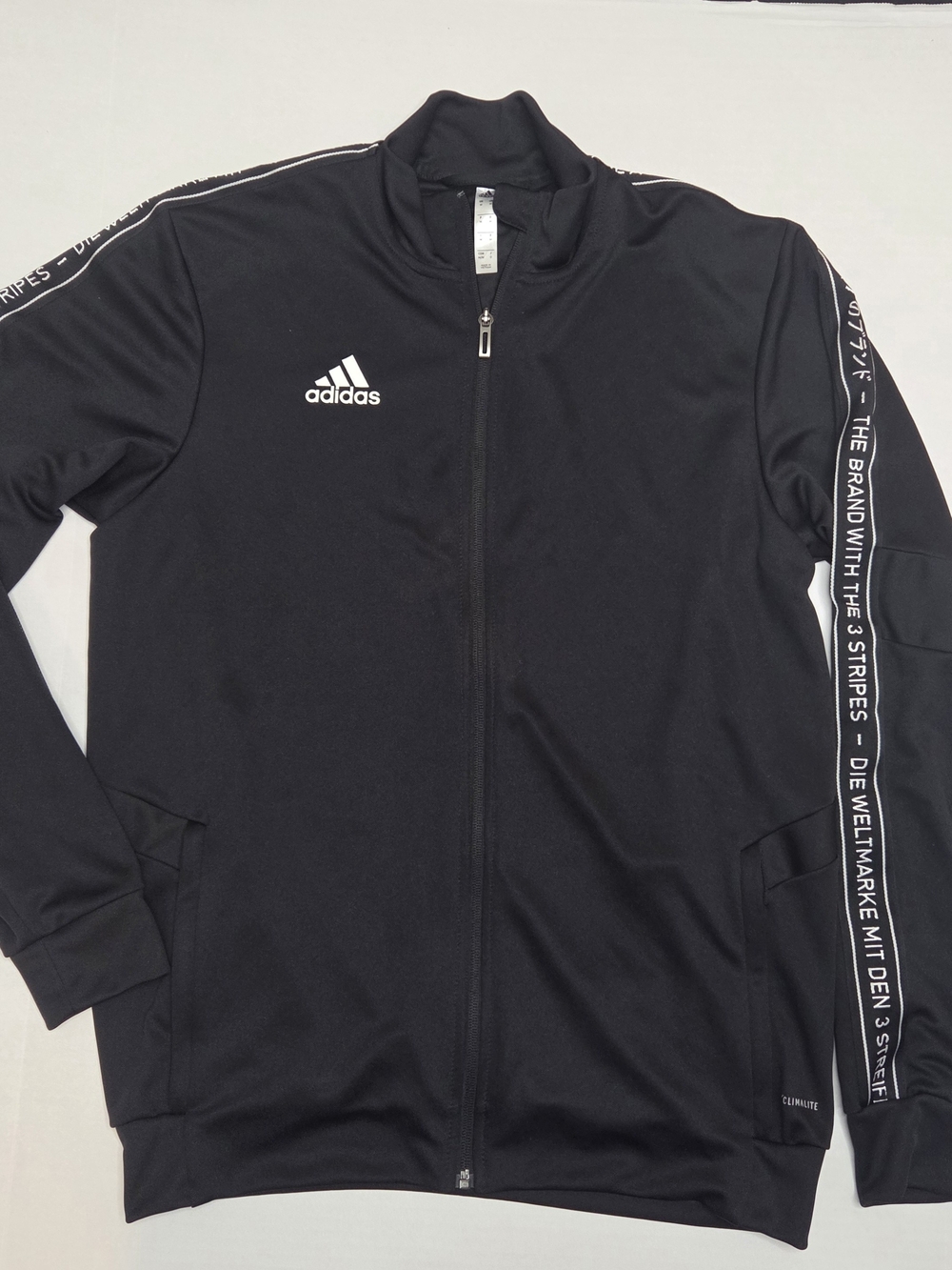 adidas Black Full-Zip Track Top with Branded Sleeve Tape